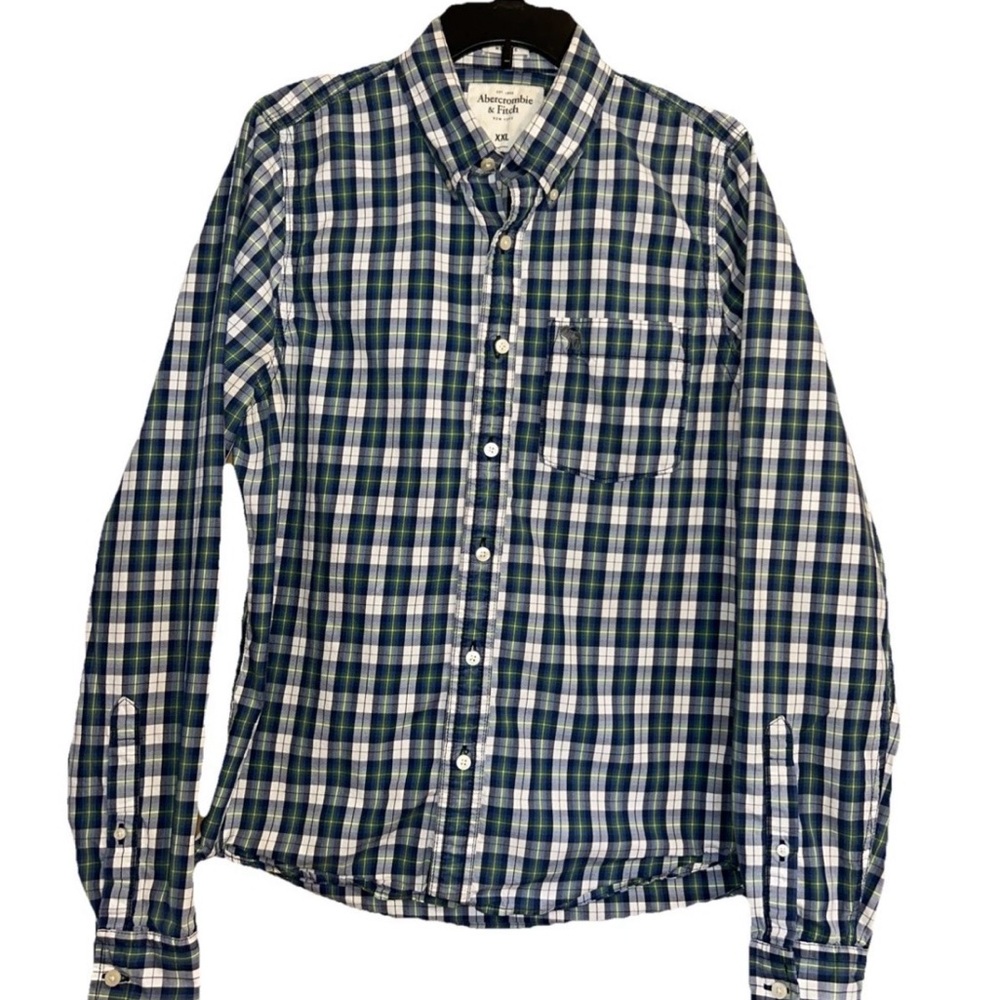 Abercrombie & Fitch Navy and Green Plaid Button-Down Shirt